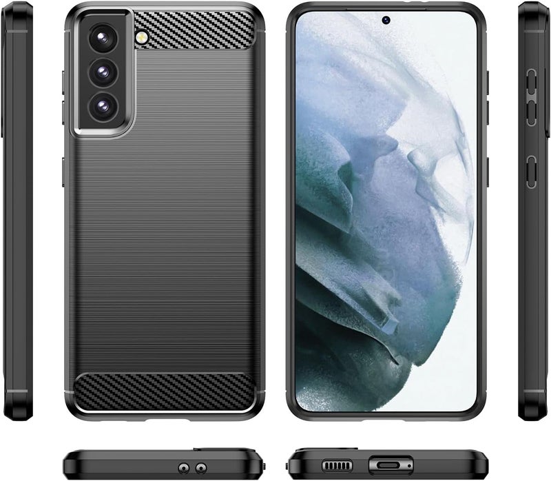 Aikcks for Samsung Galaxy S21 5G Phone case, Shockproof, Scratch Resistant Carbon Fiber Jacket, Soft TPU, for Galaxy S21 5G case (Black) - Image 2